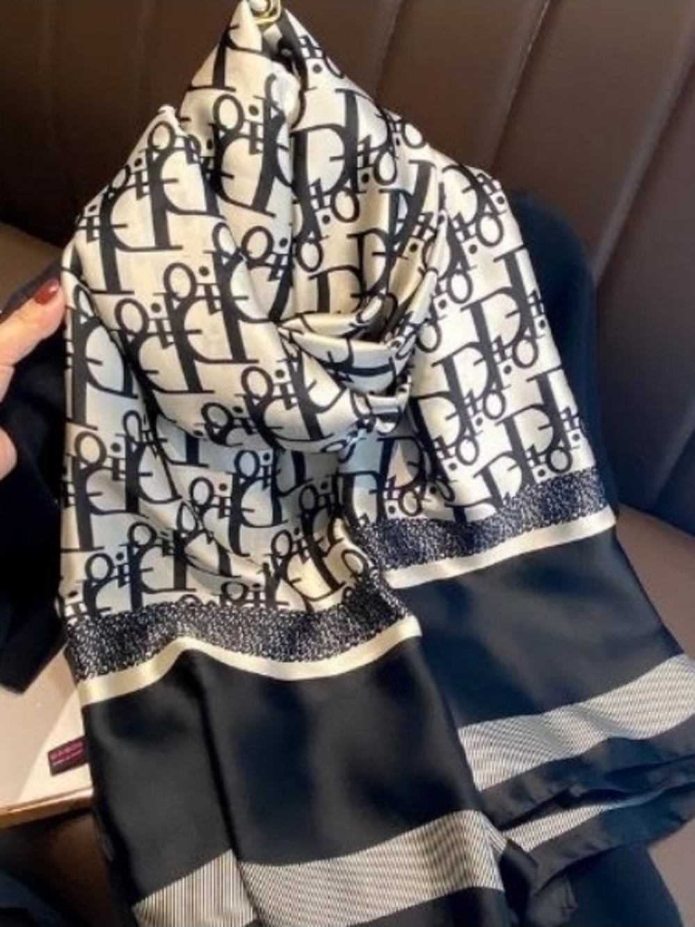 Black and Cream Monogram Scarf - Luxury Patterned Accessory